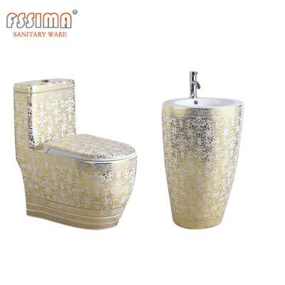 Luxury gold color  round bathroom ceramic hand wash basin